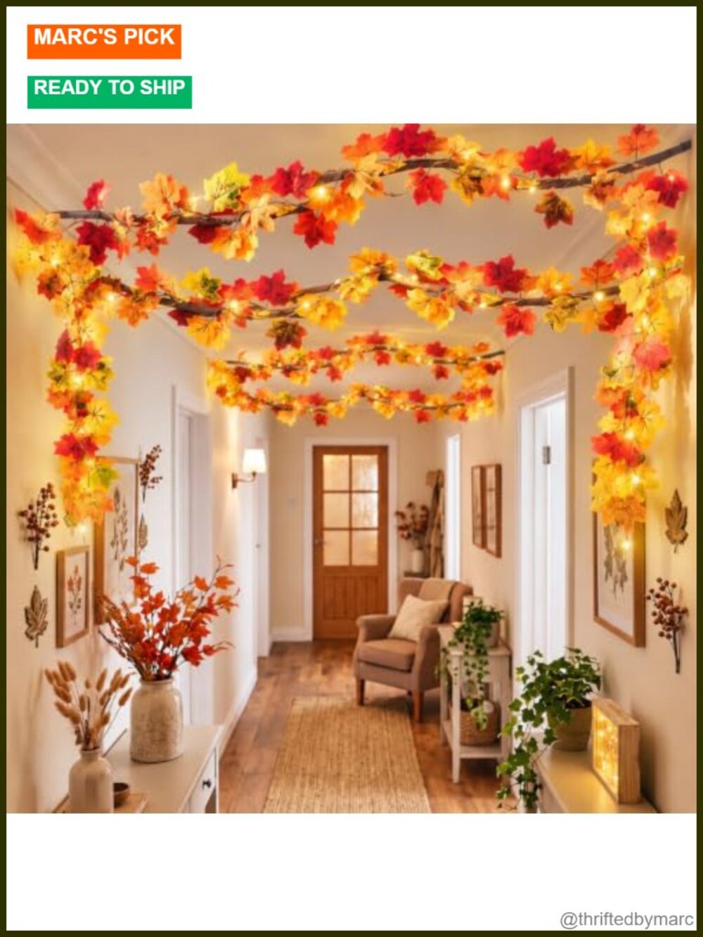 Artificial Maple Leaves Garland 9.8ft Fall Thanksgiving Decor